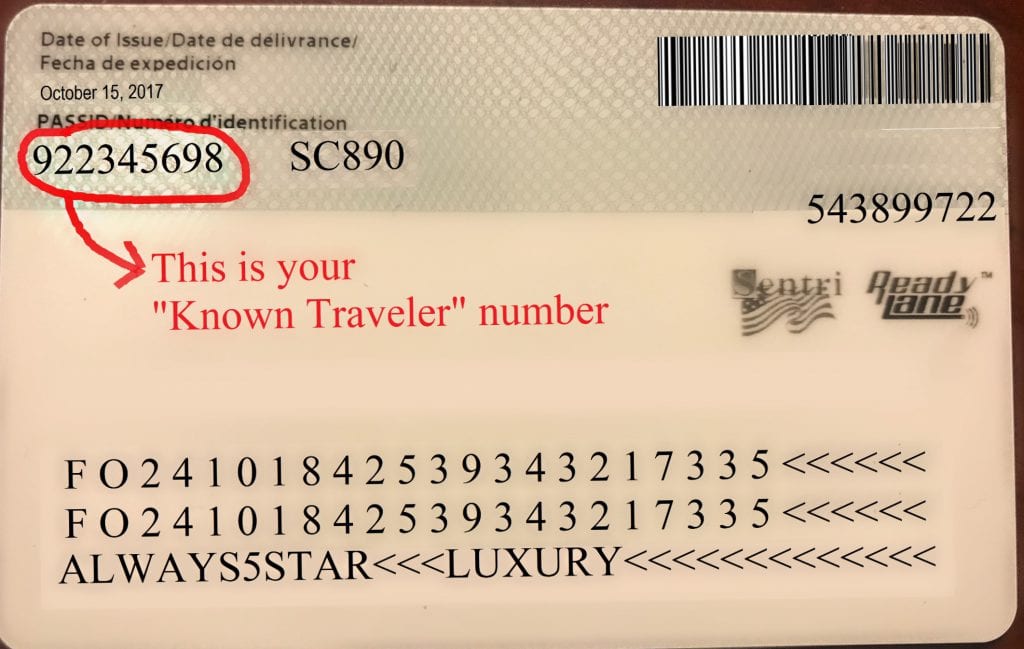 known travel number on passport